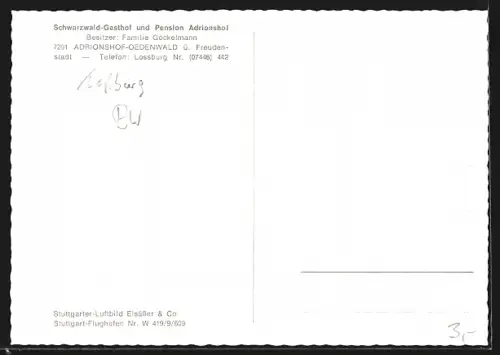 AK Adrionshof-Oedenwald b. Freudenstadt, Schwarzwald-Gasthof, Pension Adrionshof, Bes. Familie Göckelmann