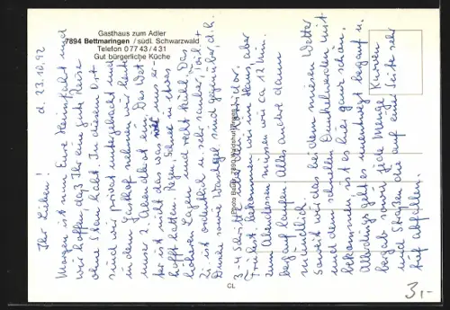 AK Bettmaringen /südl. Schwarzwald, Gasthaus zum Adler