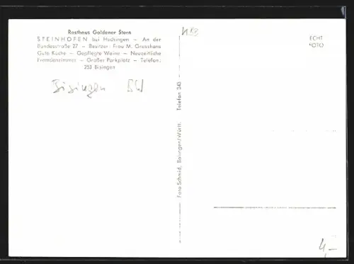 AK Steinhofen bei Hechingen, Rasthaus Goldener Stern an der Bundesstrasse 27, Bes. Frau M. Grosshans