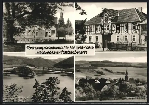 AK Reitzengeschwenda /Saalfeld, Kirche, Fachwerkhaus, Hohenwarte-Saaletalsperre