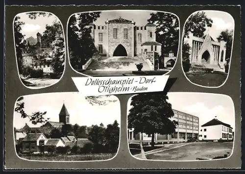 AK Ötigheim /Baden, Kirche, Strassenpartie im Ort