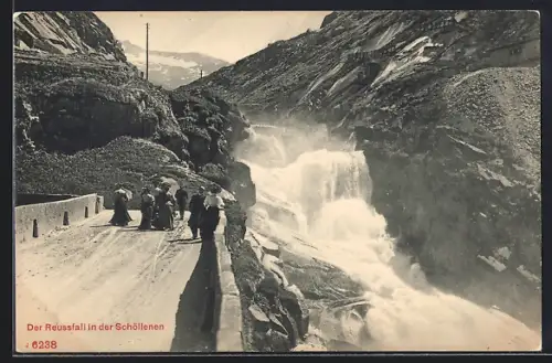 AK Reussfall in der Schöllenen, Panorama mit Brücke