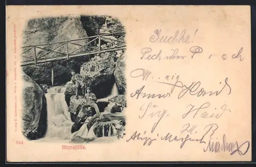 AK Myrafälle mit Brücke u. Besuchern