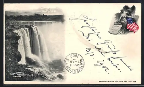 AK Niagara, Horse Shoe Fall from Goat Island, Label Picturesque America