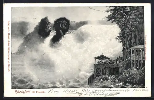 AK Schaffhausen, Wasserfall Rheinfall von der Fischetz aus gesehen