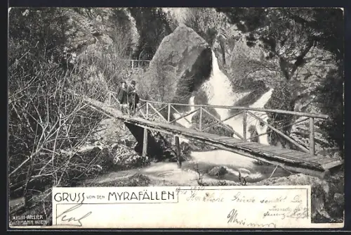 AK Myrafälle, Wasserfall mit Brücke