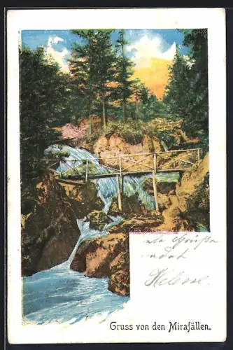 Künstler-AK Muggendorf /N.-Oe., Mirafälle, Partie am Wasserfall