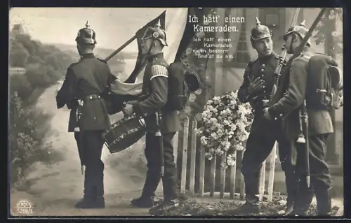 Foto-AK R & K / L Nr. 5288/1: Ich hatt` einen Kameraden, vier Soldaten mit Pickelhauben