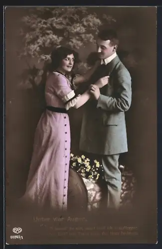 Foto-AK EAS Nr. 01093/1: Unter vier Augen, O komm` zu mir..., Liebespaar