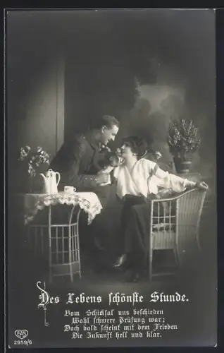 Foto-AK EAS Nr. 2959/6: Des Lebens schönste Stunde, Vom Schicksal uns beschieden..., Soldat mit seiner Frau