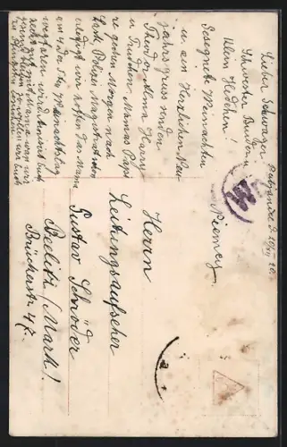 Foto-AK EAS Nr. 0581/6: Frau mit Geldsäcken vor Uhr, Neujahrsgruss