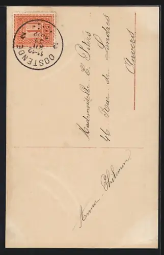 Foto-AK EAS Nr. 08445/4: Zwei Mädchen mit Geldsäcken, Neujahrsgruss