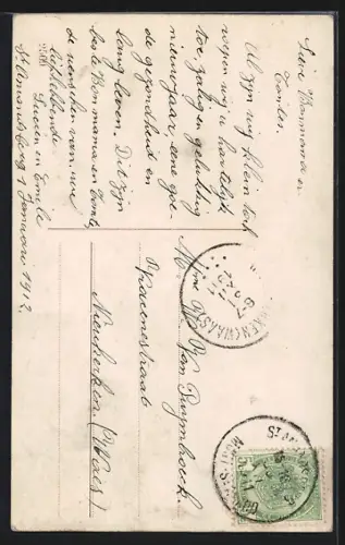 Foto-AK EAS Nr. 2569: Kleiner Junge mit Geldsäcken, Neujahrsgruss