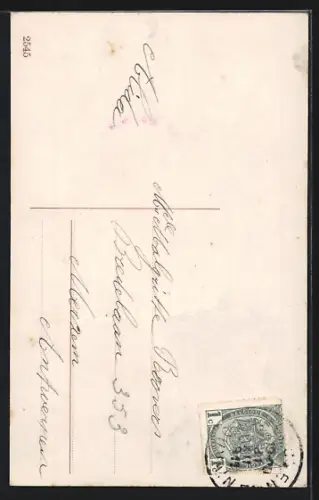 Foto-AK EAS Nr. 6: Mädchen mit Geldsäcken, Neujahrsgruss