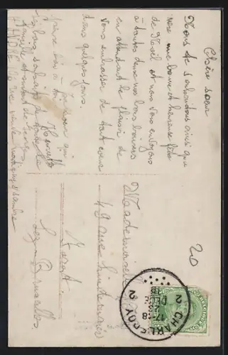 Foto-AK EAS Nr. 04819/6: Fräulein mit Tannenzweig an Glocken, Weihnachtsgruss