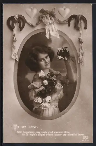 Foto-AK EAS Nr. 4230/1: Fräulein im Kleid mit Rosen