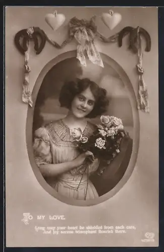 Foto-AK EAS Nr. 4230/3: Fräulein im Kleid mit Rosen
