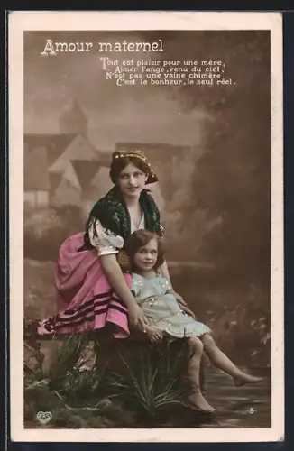 Foto-AK EAS Nr. 5: Amour maternel, Tout est plaisir pour une mère..., Mutter mit Kind