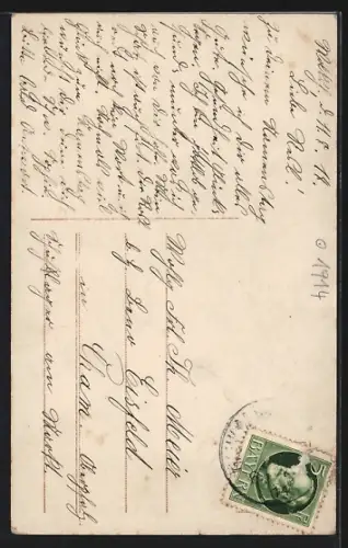 Foto-AK EAS Nr. 9593/3: Kleines Mädchen mit Blumenkarren, Glückwunsch zum Namenstag