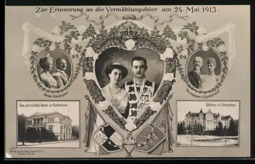 AK Portrait des Brautpaares, Ernst August und Victoria Luise von Braunschweig, Kaiserpaar, Herzogspaar v. Cumberland