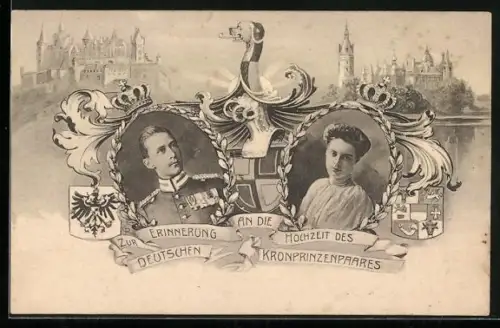 AK Kronprinz Wilhelm von Preussen mit seiner Braut Cecilie, Hochzeit