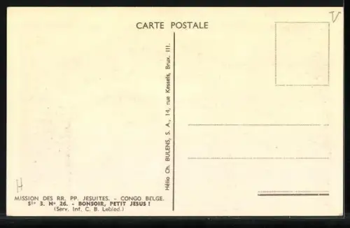 AK Congo Belge, Bonsoir, petit Jesus!, Betender kleiner Knabe
