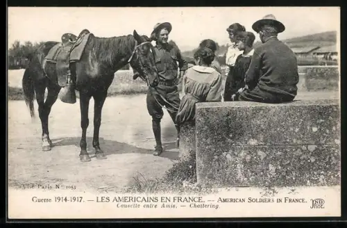 AK Les Americains en France, Causette entre amies, amerikanischer Soldat
