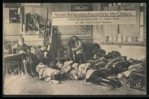 AK Ostfront, Deutsche Patrouille rastet in einem Haus an der russischen Grenze