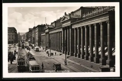 AK Stuttgart, Königsbau mit Strassenbahnen