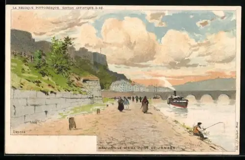 Lithographie Namur, Le Vieux Pont de Jambes