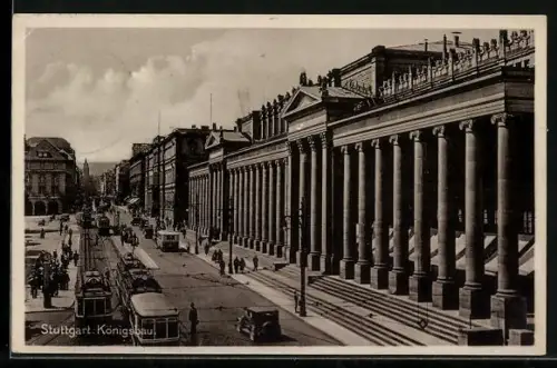 AK Stuttgart, Strassenbahn vor dem Königsbau