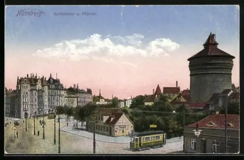 AK Nürnberg, Spittlertor u. Pierrer, Strassenbahn