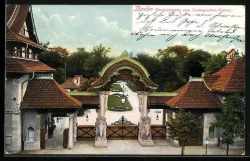 AK Berlin-Charlottenburg, Hautpeingang zum Zoologischen Garten, Elefantenstatuen