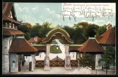 AK Berlin-Charlottenburg, Hautpeingang zum Zoologischen Garten, Elefantenstatuen