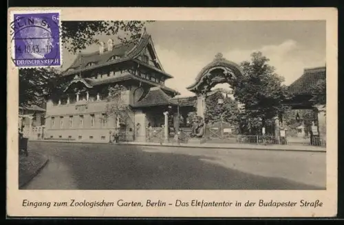 AK Berlin, Eingang zum Zoologischen Garten mit dem Elefantentor