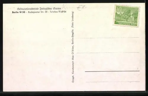 AK Berlin-Charlottenburg, Restauration Zoologischer Garten, Rote Veranda, Budapester Strasse 20