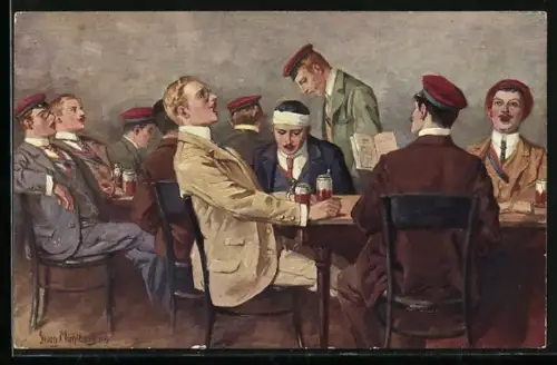 Künstler-AK Georg Mühlberg: Studentenleben, Kneipe