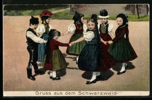 AK Kinder in Schwarzwälder Tracht beim Ringelreihen