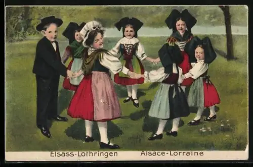 AK Elsass-Lothringen, Kinder in Tracht tanzen im Reigen