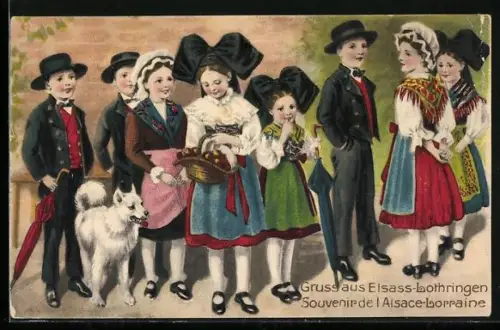 AK Elsass-Lothringen, Jungen u. Mädchen in Trachten