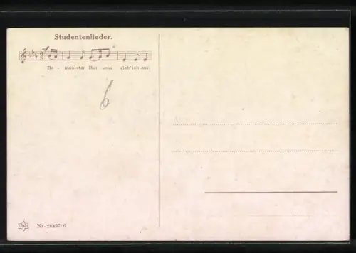 Künstler-AK Burschenschafter laufen durch eine verschneite Strasse, studentische Szene