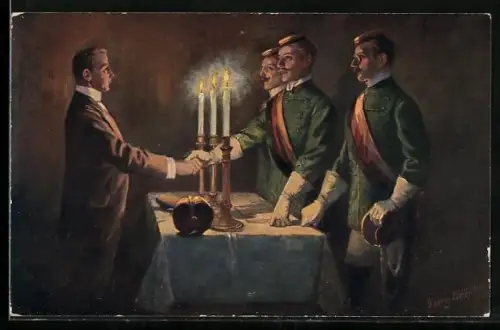 Künstler-AK Georg Mühlberg: Reception im Corps