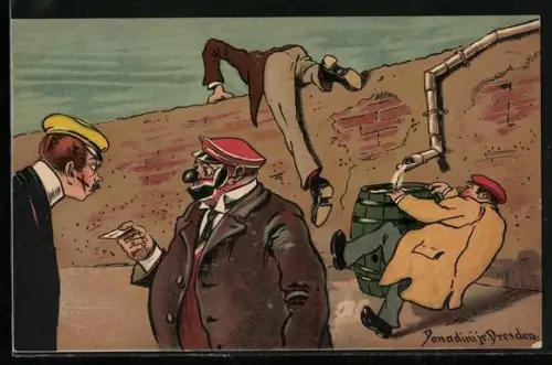 Künstler-AK Ermenegildo Carlo Donadini: Betrunkene Studenten klettern über eine Mauer