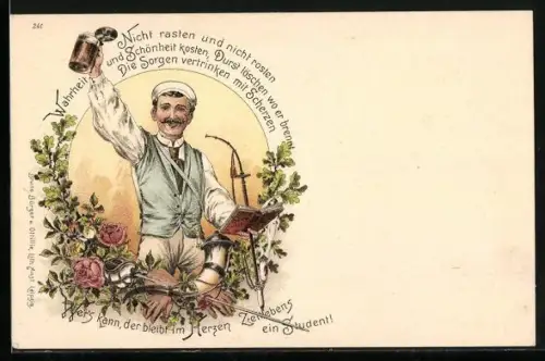 Künstler-AK Bruno Bürger & Ottillie Nr. 241: Student mit Buch und Bierkrug