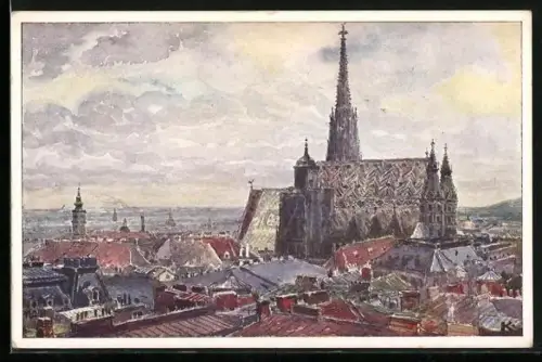 Künstler-AK J. Kalous: Wien, Panorama mit Stefanskirche