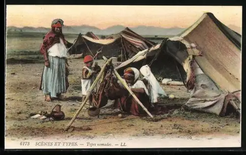 AK Scènes et Types, Types nomades, Nomaden am Zelt, arabische Volkstypen