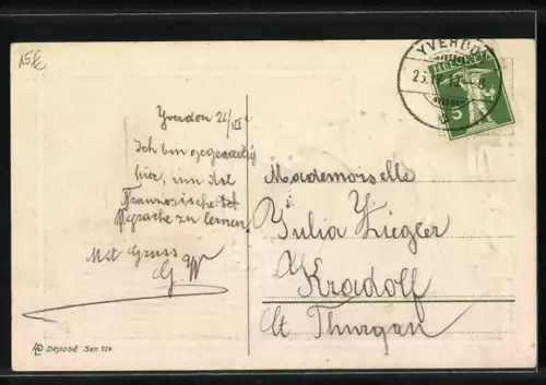 Lithographie Kleiner Niederländerin vor dem Meer mit Segelboot