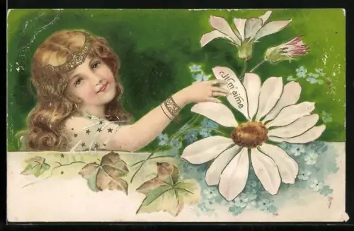 AK Mädchen befragt das Blumen-Orakel