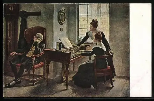 Künstler-AK Carl Zewy, Verklungene Lieder, Musiklehrer verzweifelt am Spiel seiner Schüler