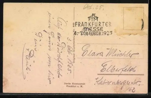 AK Frankfurt, Mainansicht, Porträt und Zitat Friedrich Stoltzes